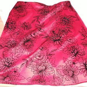 burgundy black Roz & Ali skirt 1X below-knee midi poly stretch blend, flocking